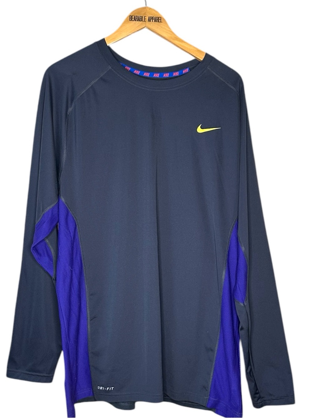 💚 Nike Dri-FIT Long Sleeve Athletic Shirt XXL Performance Top Gray Purple
